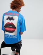 Asos Design Oversized T-shirt With Lips Back Print - Blue