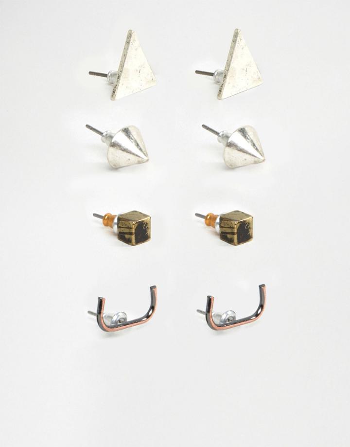 Asos Geometric Stud Pack In Mixed Metal - Multi