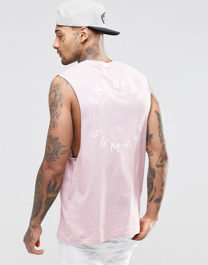 Asos Sleeveless T-shirt With Back Print And Dropped Armhole - Pink