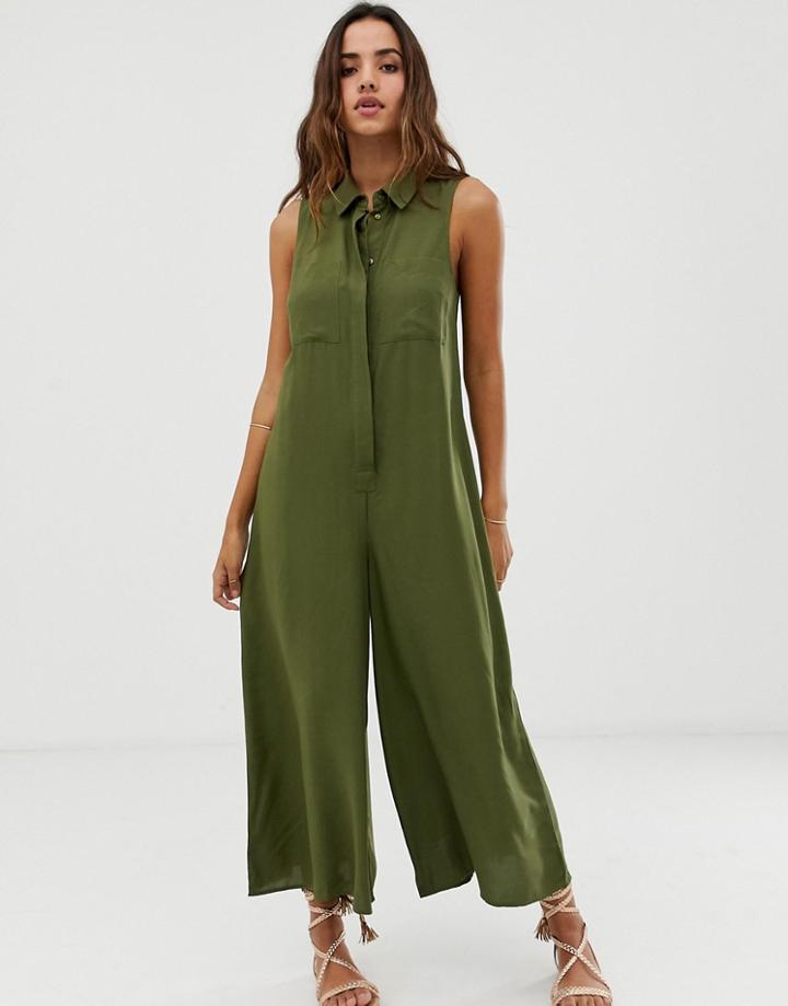 Asos Design Casual Culotte Shirt Jumpsuit - Black