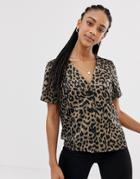 Asos Design Boxy Top With Contrast Buttons In Leopard Animal Print - Multi