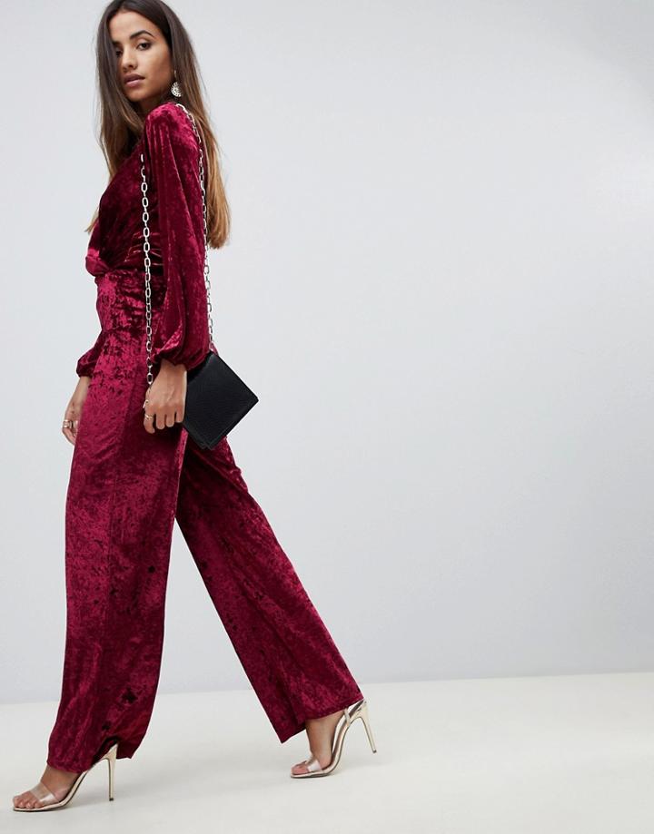 Scarlet Rocks Velvet Wide Leg Pants Two-piece In Plum - Purple
