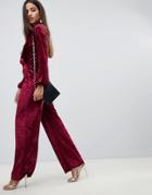 Scarlet Rocks Velvet Wide Leg Pants Two-piece In Plum - Purple