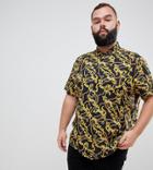 Asos Design Plus Regular Fit Baroque Chain Print Shirt In Black - Black