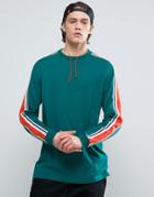 Asos Longline Long Sleeve T-shirt With Bright Sleeve Tipping In Retro Styling - Green