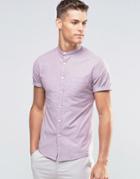 Asos Skinny Oxford Shirt In Light Burgundy With Short Sleeves - Lt Burgundy