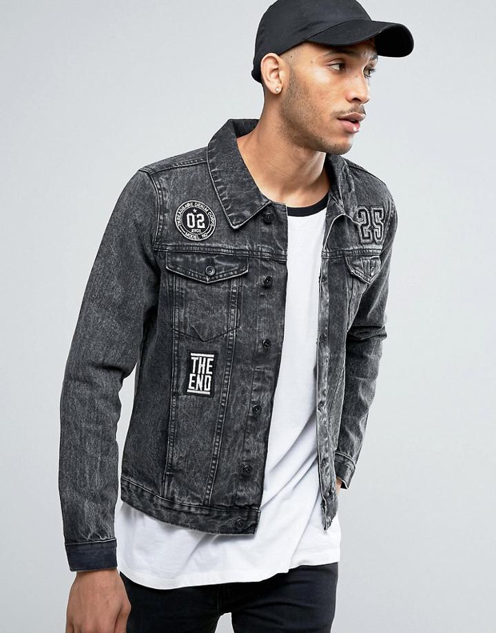 Threadbare Black Badged Denim Jacket - Black