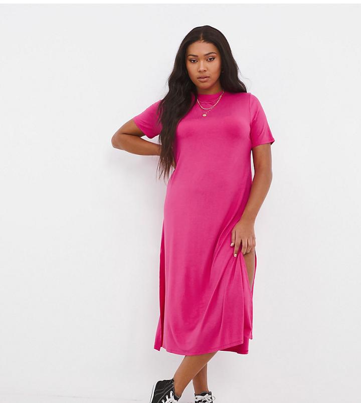 Simply Be Midi Dress With Side Slits In Pink