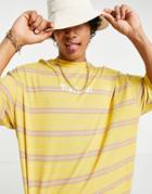 Asos Daysocial Oversized T-shirt With Front Logo Print In Mustard Stripe-yellow