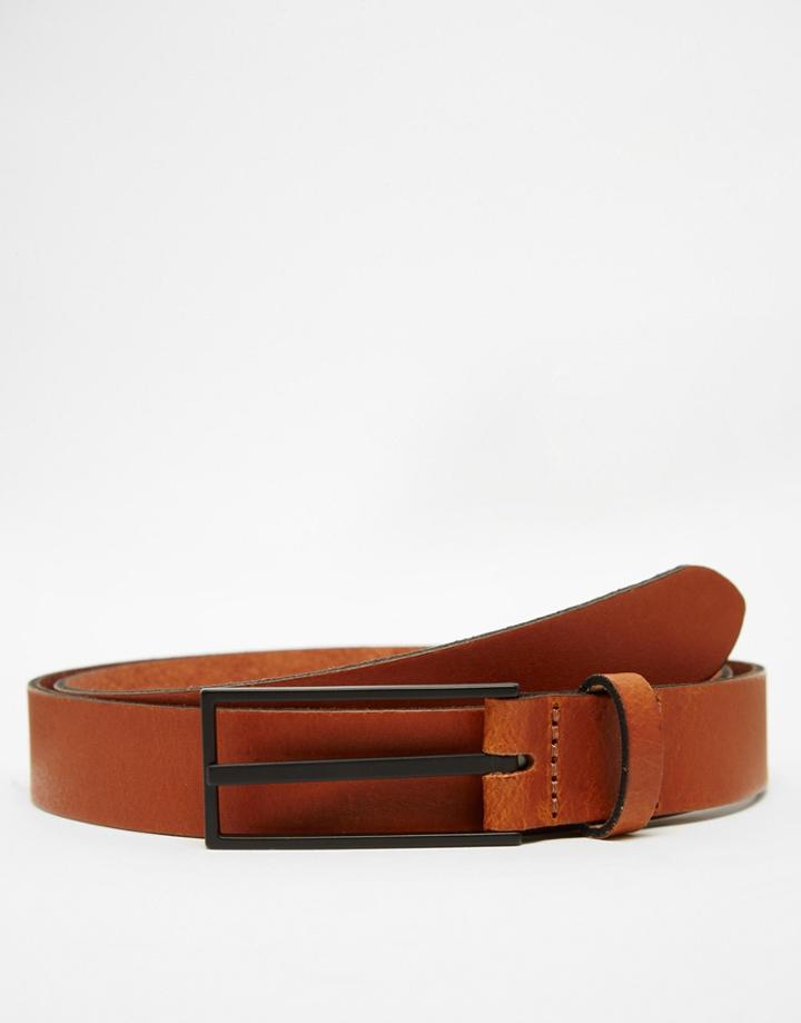 Asos Leather Belt With Black Coated Buckle - Tan