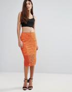 Zibi London Lace Pencil Skirt - Orange