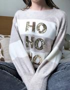 Asos Design Christmas Sweater With Sequin Hohoho-neutral