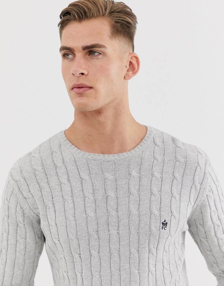 French Connection 100% Cotton Logo Cable Knit Sweater-gray