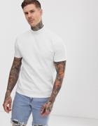 Asos Design Short Sleeve Turtleneck Sweatshirt In White - White