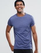 Asos T-shirt With Roll Sleeve In Blue Marl - Pitch Blue Marl