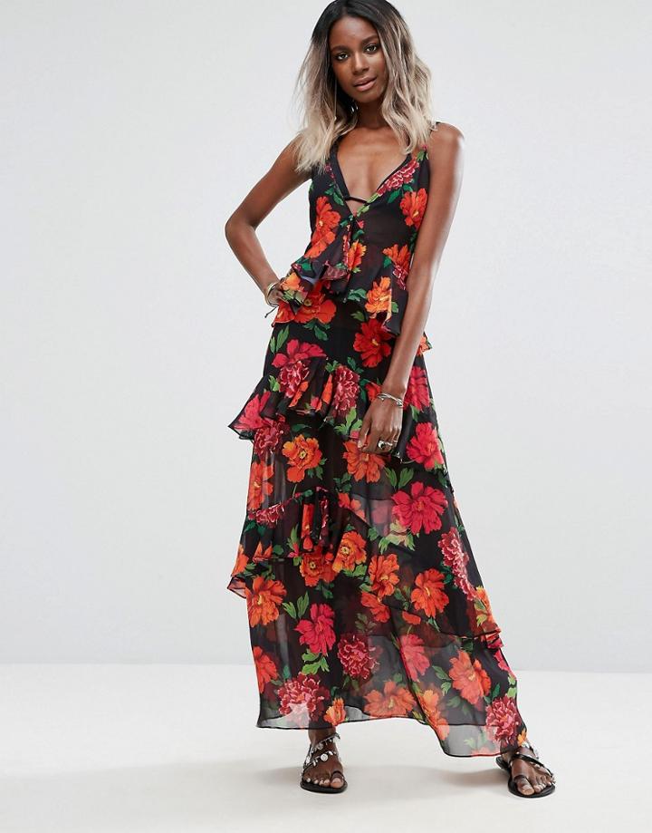 Missguided Ruffle Tiered Maxi Dress - Black