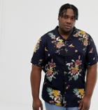 Only & Sons Short Sleeve Revere Collar Shirt In All Over Print - Navy