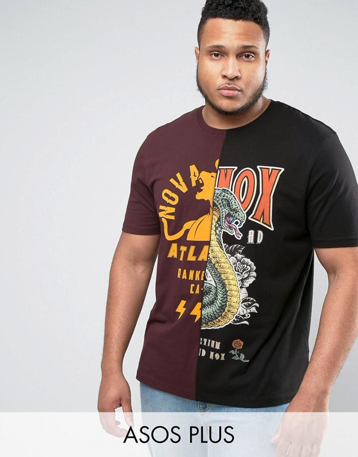 Asos Plus Half And Half T-shirt With Skull And Stripe Print - Black