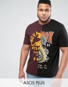 Asos Plus Half And Half T-shirt With Skull And Stripe Print - Black
