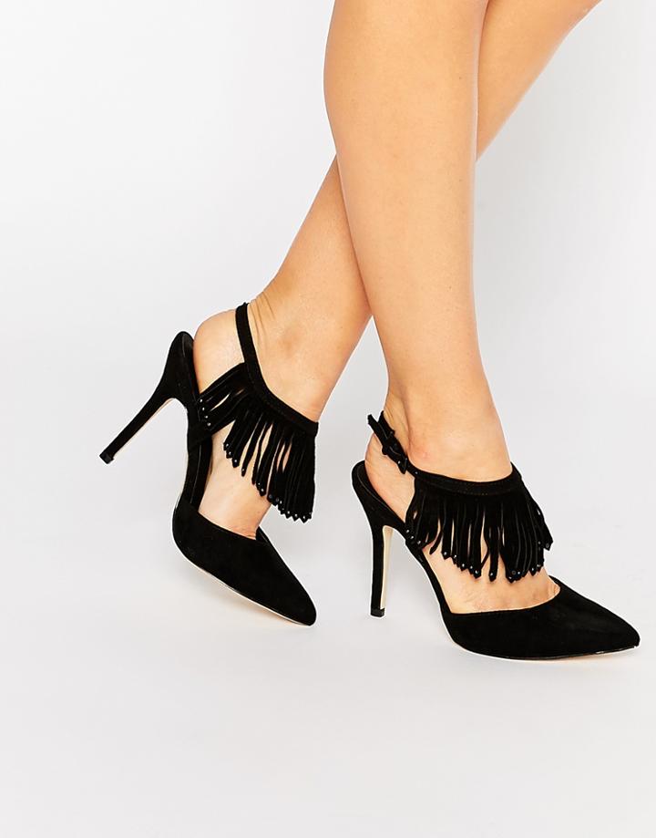 Blink Tassel Sling Heeled Shoes - Black