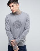 Pretty Green Heyland Crew Sweat Logo Print Slim Fit In Mid Gray - Gray