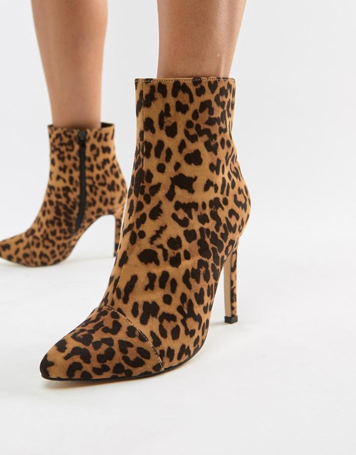London Rebel Leopard Stiletto Ankle Boots-multi