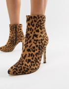 London Rebel Leopard Stiletto Ankle Boots-multi