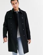 Asos Design Double Breasted Trench Coat In Black