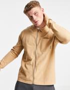 Only & Sons Herringbone Texture Zip Through Shirt In Tan - Part Of A Set-brown