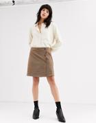 Only Check Mini Skirt With Buttons - Beige