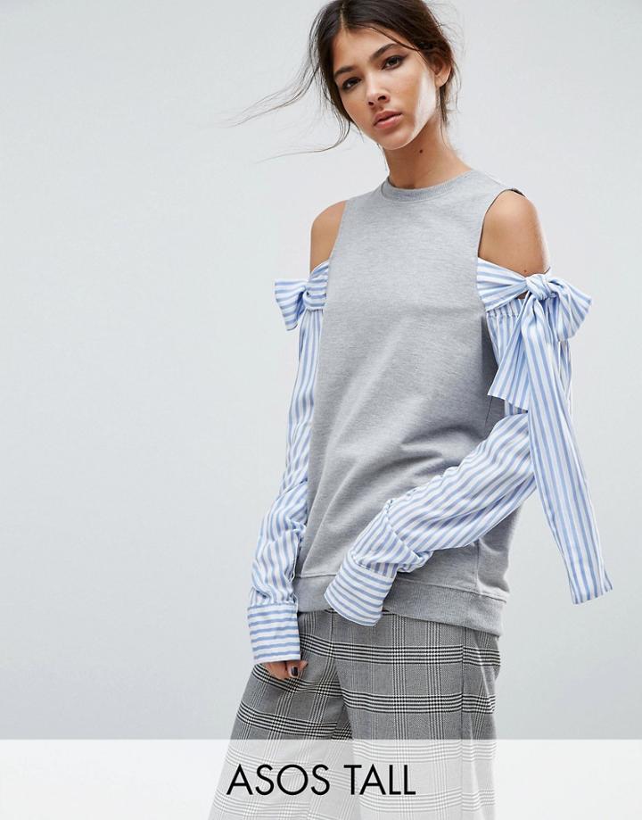 Asos Tall Sweatshirt With Cold Shoulder & Shirt Sleeves - Gray