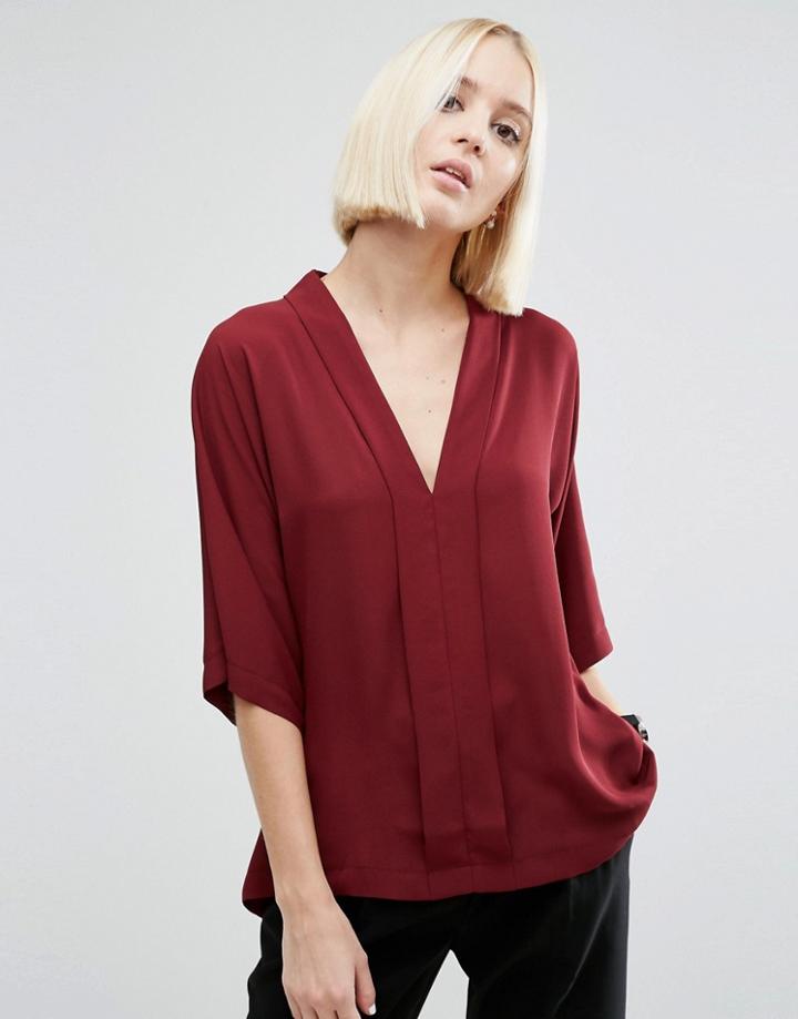 Asos Drape V Neck Top - Red