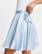 Flounce London Flippy Wrap Satin Mini Skirt With Tie Waist In Pale Blue-blues