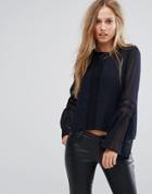 Liquorish Lace Detail Blouse - Navy