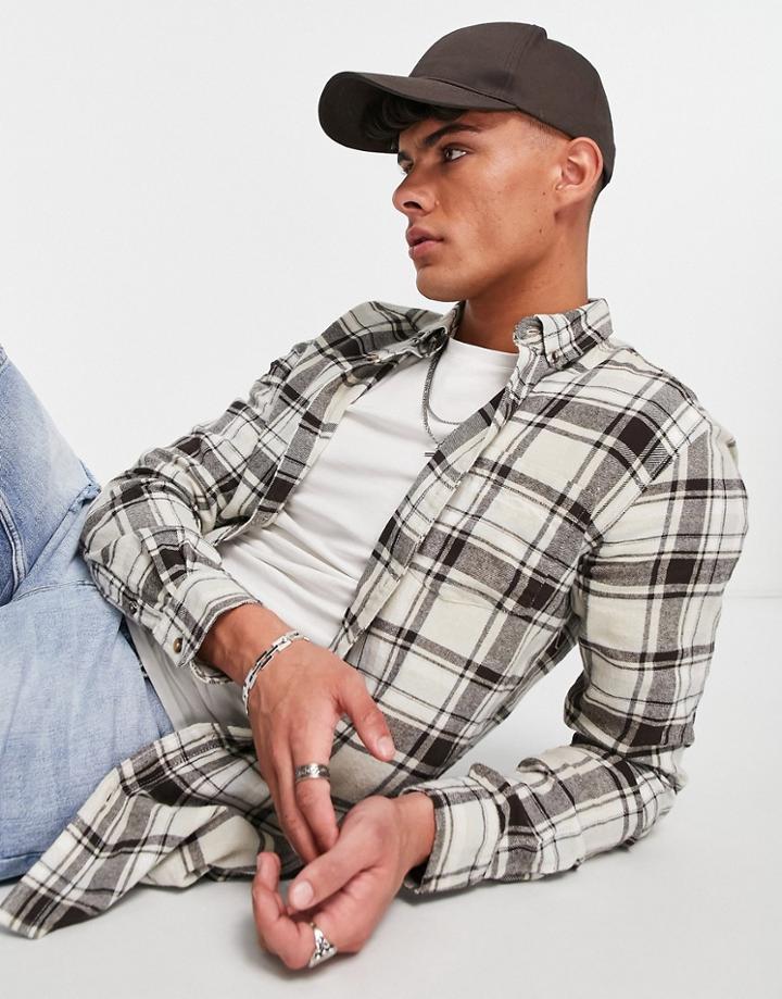 Only & Sons Brushed Check Shirt In Beige-green