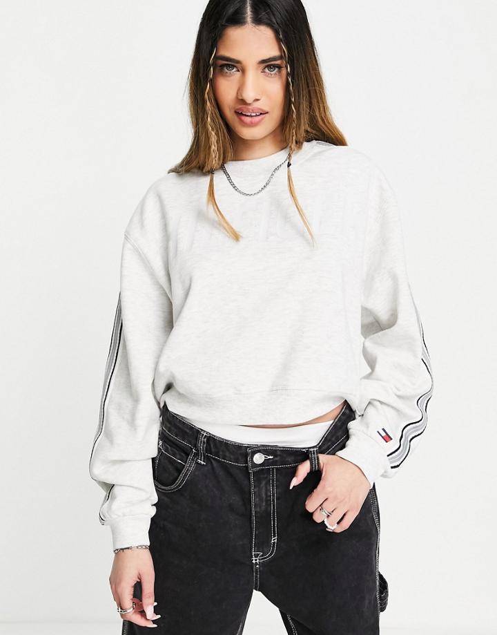 Tommy Hilfiger Sport Logo Graphic Crew Neck Sweater With Striped Taping In Gray