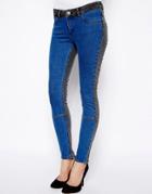 Asos Whitby Low Rise Skinny Ankle Grazer Jeans In Charcoal And Blue - Multi