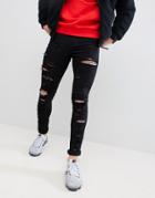 Jaded London Muscle Fit Jeans With All Over Rips In Black - Black