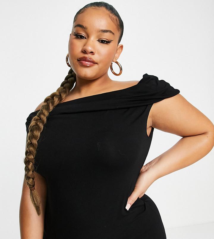 Asos Design Curve Sleeveless Drapey Off Shoulder Maxi Dress In Black
