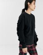 Ichi Ruffle Sleeve Sweater - Black