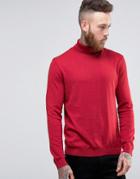 Asos Roll Neck Sweater In Red Cotton - Red