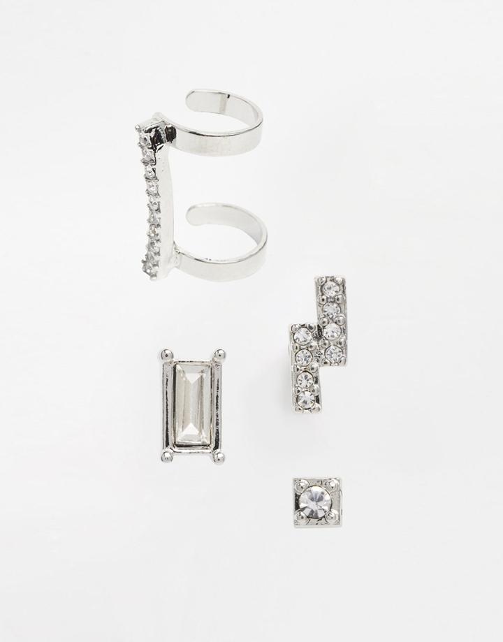 Lipsy Ariana Grande Cuff & Stud Multipack Earrings - Silver