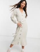 River Island Cozy Cardi Midi Dress In Beige-neutral