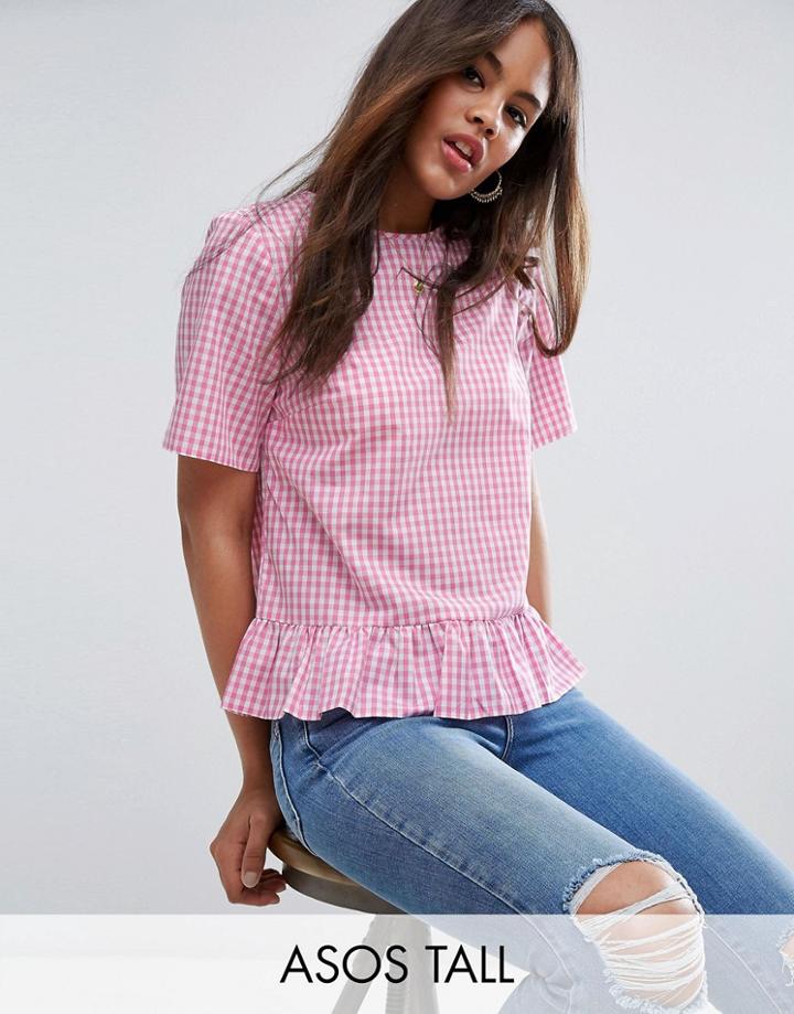 Asos Tall Gingham Tee With Ruffle Hem - Multi