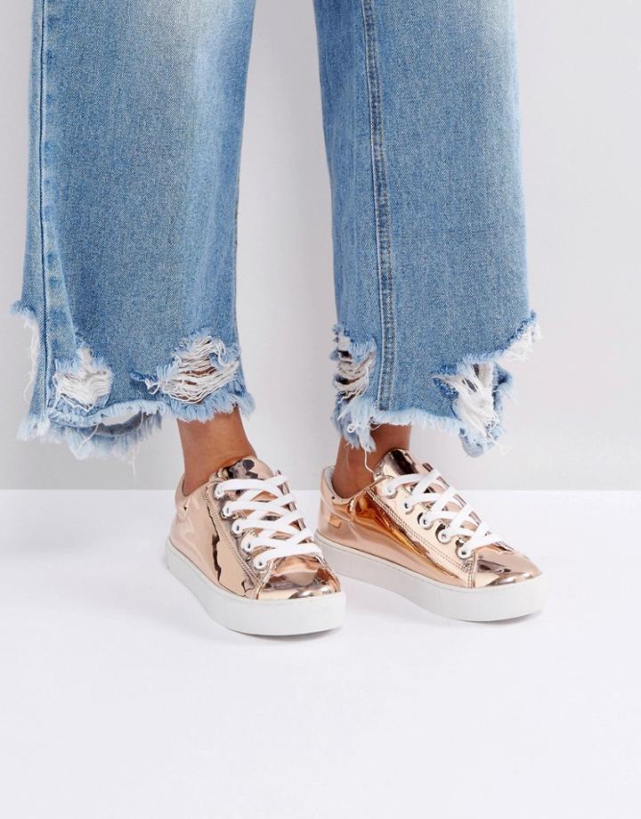 Monki Metallic High Shine Sneakers - Copper