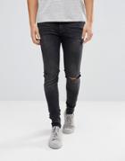 Cheap Monday Him Spray Super Skinny Jeans Used Black With Knee Rip - Black