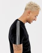 Asos Design T-shirt In Velour With Embellished Gem Shoulder Taping - Black