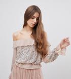 Maya Tall Off Shoulder Embellished Elasticated Bridesmaid Top - Brown