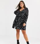 Asos Design Curve Smock Mini Dress With Button Through In Abstract Print
