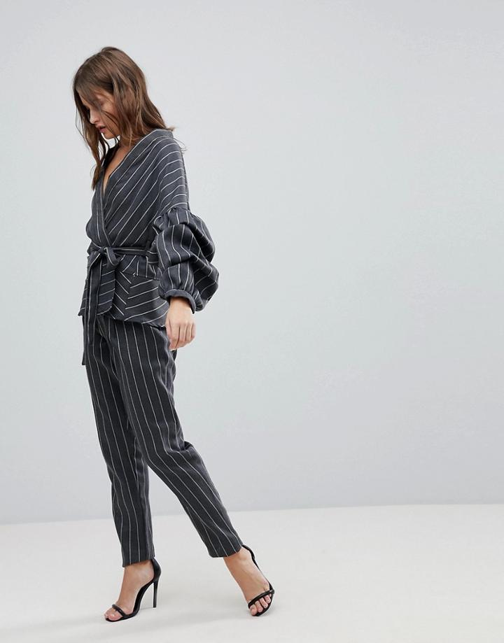 Prettylittlething Pinstripe Tailored Pants - Gray
